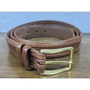 Allen Edmonds Walnut Woven Inlay Leather Belt ‎ Fits Size 42